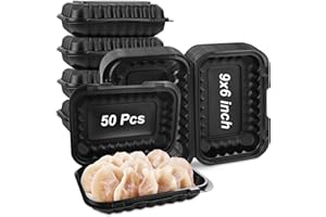 CYEAH 50 Pcs To Go Food Containers, 27 OZ Plastic Clamshell Food Containers, 9 x 6 Inch Black Take Out Food Containers, To Go
