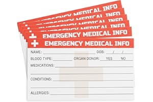 HEALTHY SURPLUS Emergency Medical Information ID Card - 6 Pack - Standard Business Card Size 2.5 In x 3 In