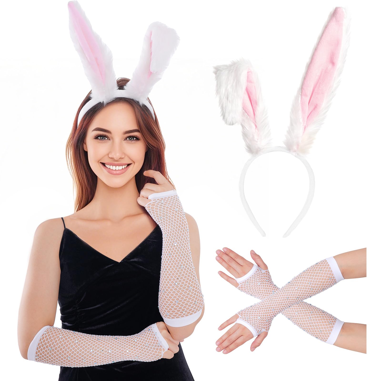 Photo 1 of * only comes with the headband *
Haakong Bunny Costume Set Rabbit Ears Headband and Fishnet Gloves for Women Girls Halloween Party Costume Accessories (White)