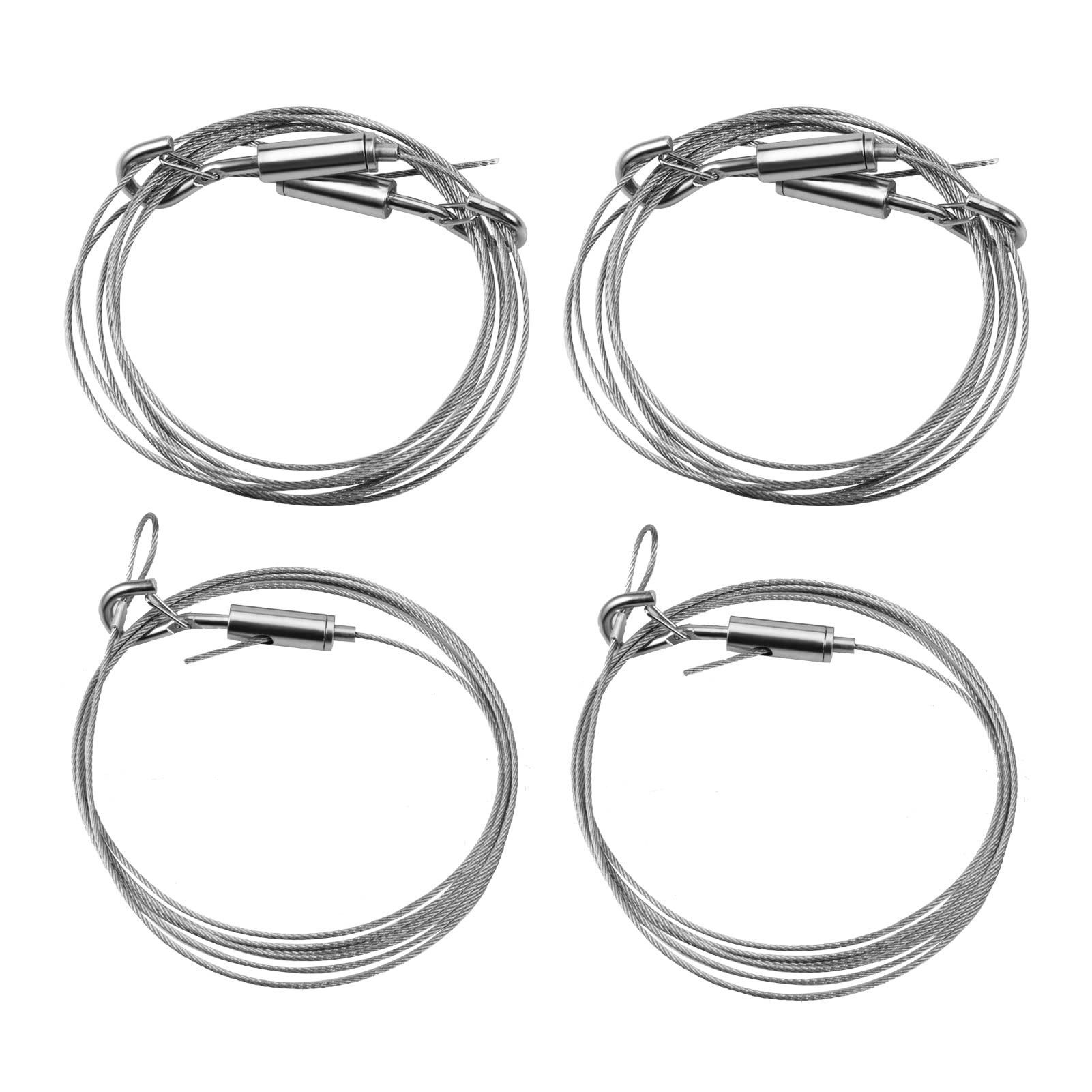 SPEEDWOX 4 Pcs Adjustable Picture Hanging Wire with Loop and Hook, Adjustable Picture Hanging Wire Kit 2m x 1.5mm, Stainless Steel Hanging Wire Rope for Picture Mirror Light Lamp, Hold Up to 20KG