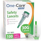 ONE-CARE PRO Safety Lancets, 30G, Push-Button Activated, Sterile, 100 Count | Comfortable Testing, Preloaded &amp; Ready-to-Use, Convenient T-Shape Housing, Easy-Twist Safety Cap