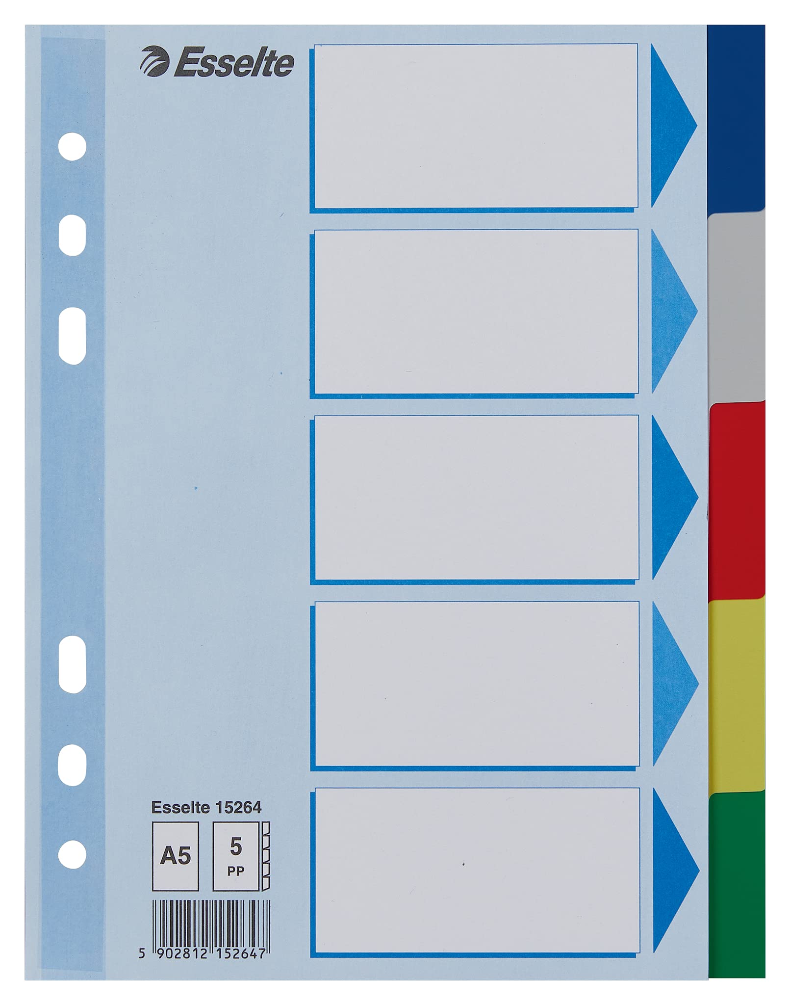 Leitz Blanko plastic dividers, A5, PP, 5 sheet, assorted colours
