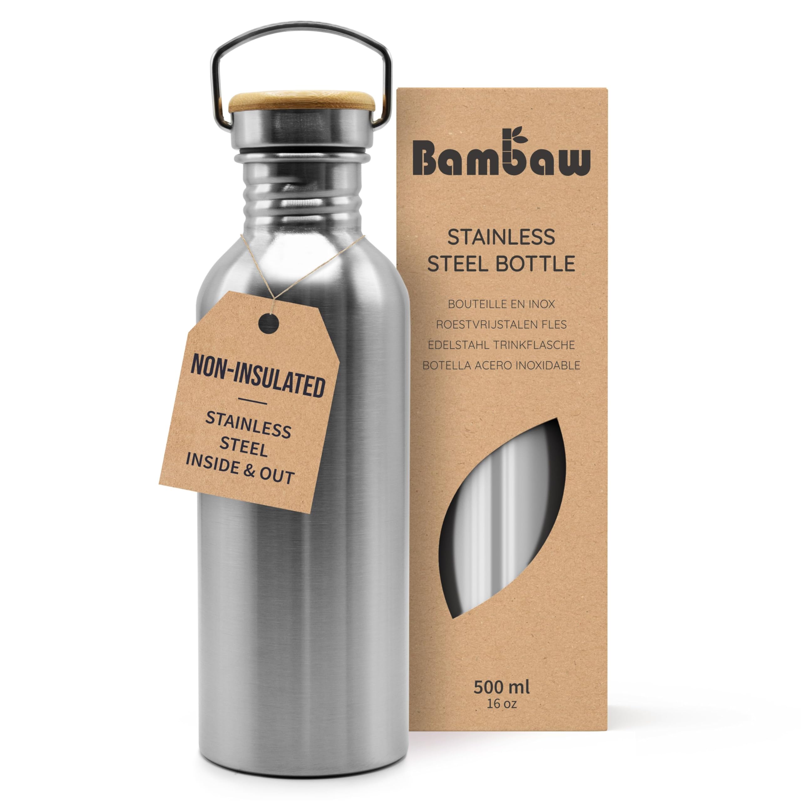 Bambaw Stainless Steel Water Bottle 500 ml | Eco-Friendly Non-Thermal | Stainless Steel Canteen | Easy to Clean | Reusable Water Bottle | Children's Water Bottle | BPA-Free Bottle