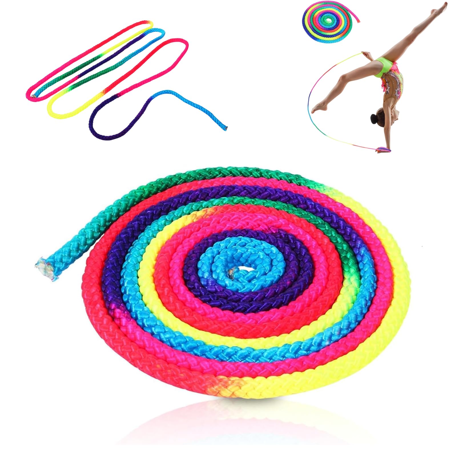 Hominas Gymnastic Rope, Rainbow Color Rhythmic Gymnastics Rope 2.8m Arts Sports Training Rope