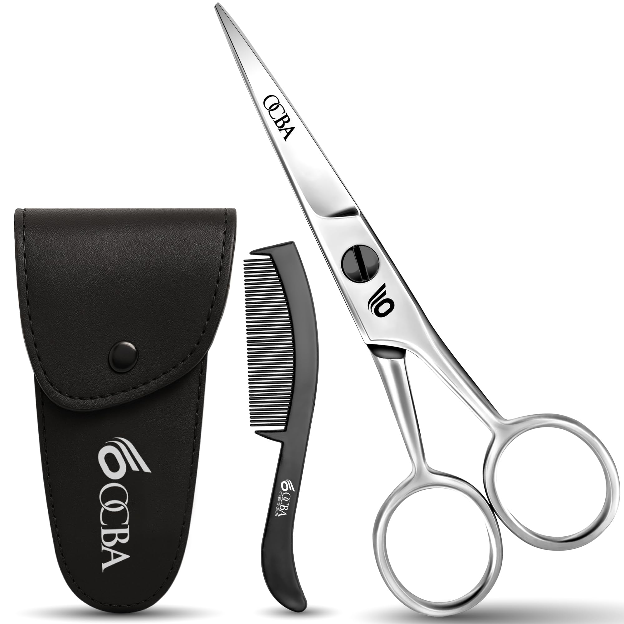 OCBA Beard Scissor Professional Moustache Scissors Ear and Nose Hair Trimming Scissors Stainless Steel, Safety Use for Eyebrows