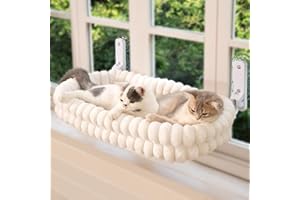 CHEERPALS Cat Window Perch for Indoor Cats Hammock for Window with Reversible Cushion, Foldable Cat Window Bed for Large Cats and Kittens(White,Large)