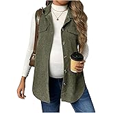 MakeMeChic Women's Maternity Vest Jacket Corduroy Sleeveless Button Down Jackets Blazer