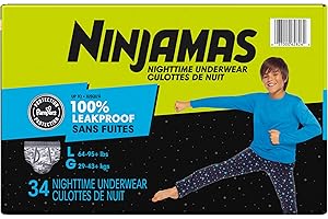 Ninjamas Pampers Nighttime Bedwetting Underwear Boys Size L (29-43+ kg) 34 Count (Packaging & Prints May Vary)