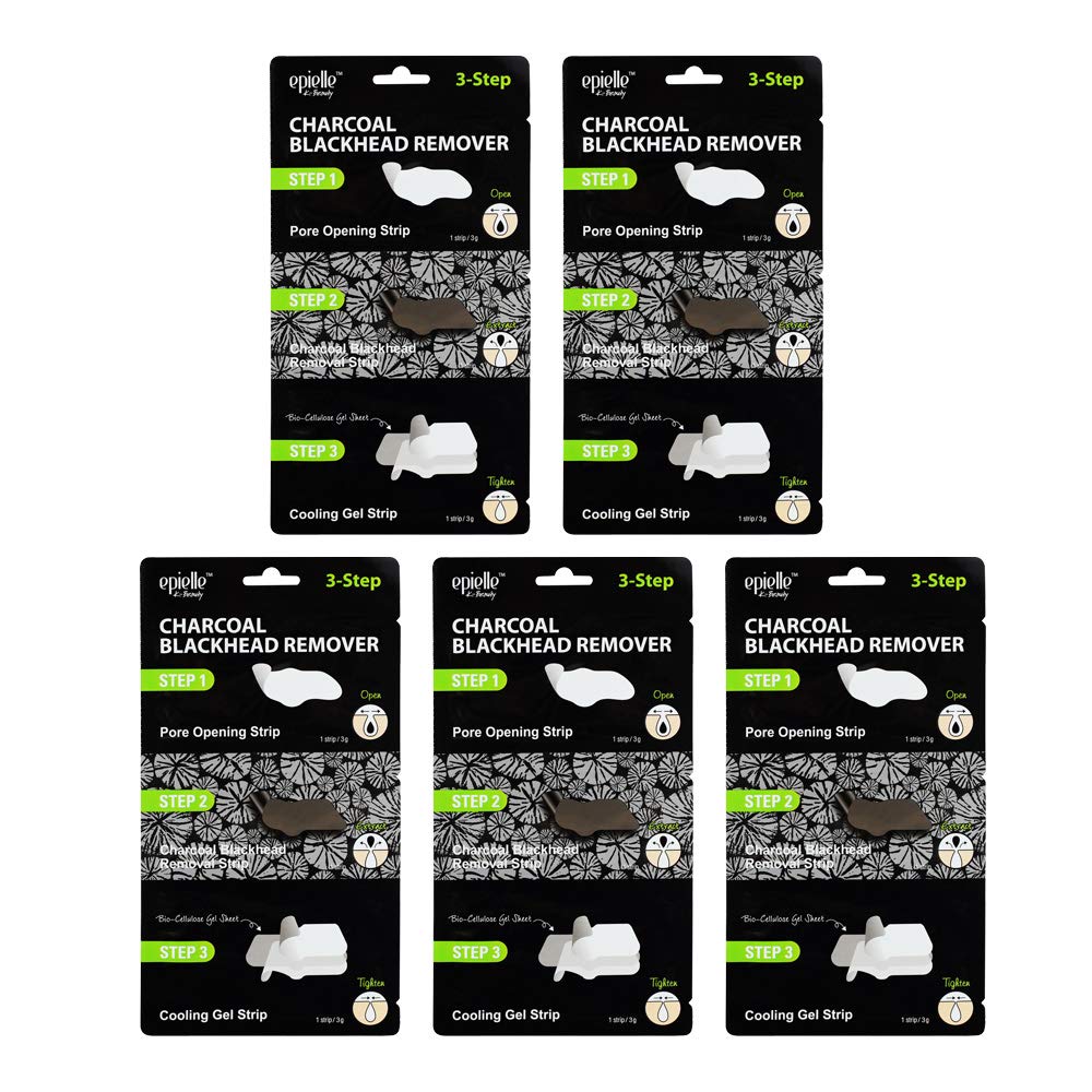 Epielle 3-Step Charcoal Blackhead Remover Nose Strip Kit, Blackhead Peel Off Mask, Blackhead Mask, Deep Cleansing for Nose Pores (Pack of 5)