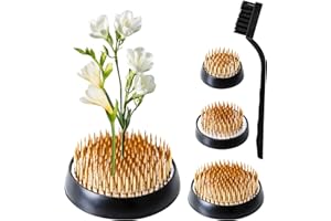 QWQKEFEUN Flower Frogs Ikebana & Multi-Function Cleaning Brush Set - 4-Piece Combo (Gold, 1.3 Inch, 1.57 Inch, 2.36 Inch Gold Pins & Rubber Base)