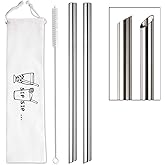 [Angled Tips] 2 Pcs Jumbo Reusable Bubble Tea Straws & Smoothie Straws, 0.5" Wide Stainless Steel Straws, Metal Straws for Bu