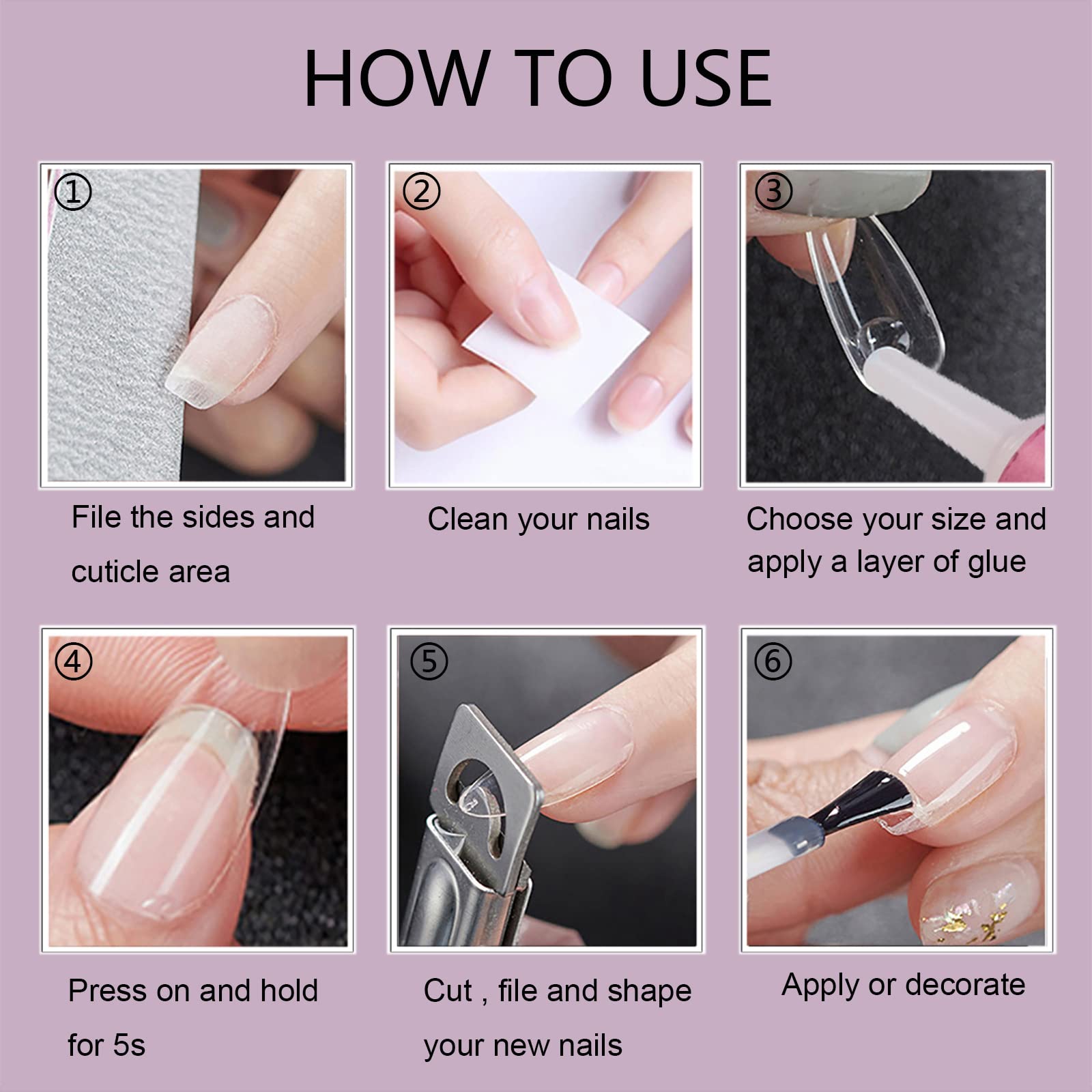 500Pcs Medium Almond Fake Nail Tips Full Cover Clear Acrylic Nails Press on Nails for DIY Nail Art, 10 Sizes (Natural) - Image 6