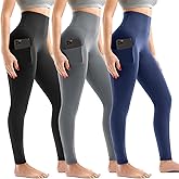 Leggings with Pockets for Women 3 Pack, High Waist Womens Leggings