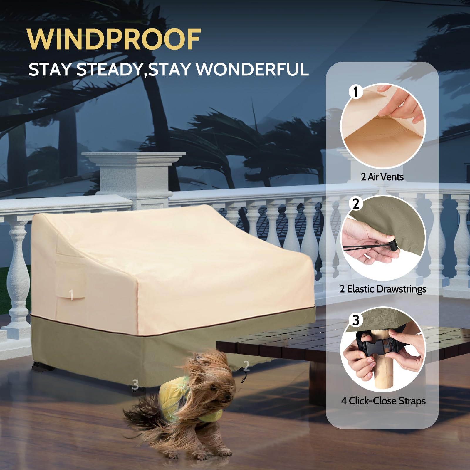 COSFLY Patio Furniture Covers Waterproof, Outdoor 3-Seater Sofa Cover Heavy Duty Fits up to 79W x 38D x 35H inches