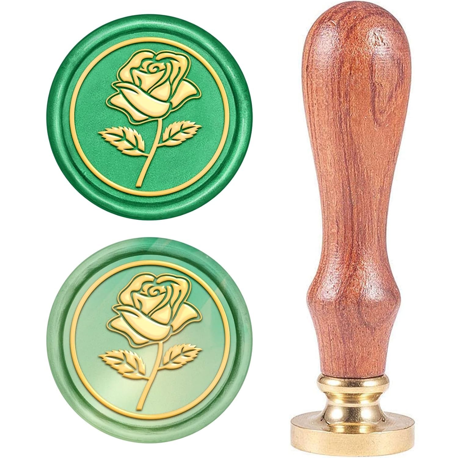 CRASPIRE Wax Seal Stamp, Sealing Wax Stamps Rose Flower Pattern Retro Wood Stamp Wax Seal 25mm Removable Brass Seal Wood Handle for Envelope Invitation Wedding Embellishment Bottle Decoration — image 1