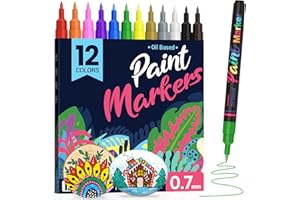 Permanent Oil Based Paint Markers: Fine Point Oil Paint Pen, 12 Colors Fine Tip Waterproof Marker Pen for Rock Painting, Mark