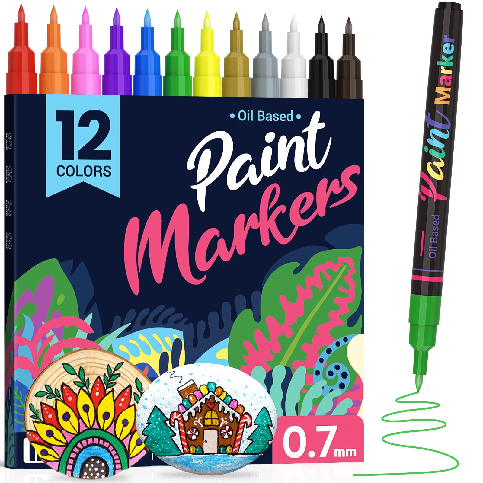Photo 1 of DAPAWIN Permanent Oil Based Paint Markers: Fine Point Oil Paint Pen, 12 Colors Fine Tip Waterproof Marker Pen for Rock Painting, Mark Metal, Engineer Detail Work, Wood Craft, Christmas Gift, Porcelain