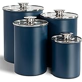 malmo Stainless Steel Food Canister Set of 4-Piece, 16/49/85/132 Ounces,Airtight Containers with Glass Lid for Tea,Coffee,Sugar,Flour,Pantry Kitchen Storage Storeroom Counter (Blue)