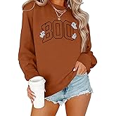 PICKID Halloween Sweatshirt for Women Cute BOO Graphic Shirt Crewneck Embroidered Ghost Pullover Sweater Tops