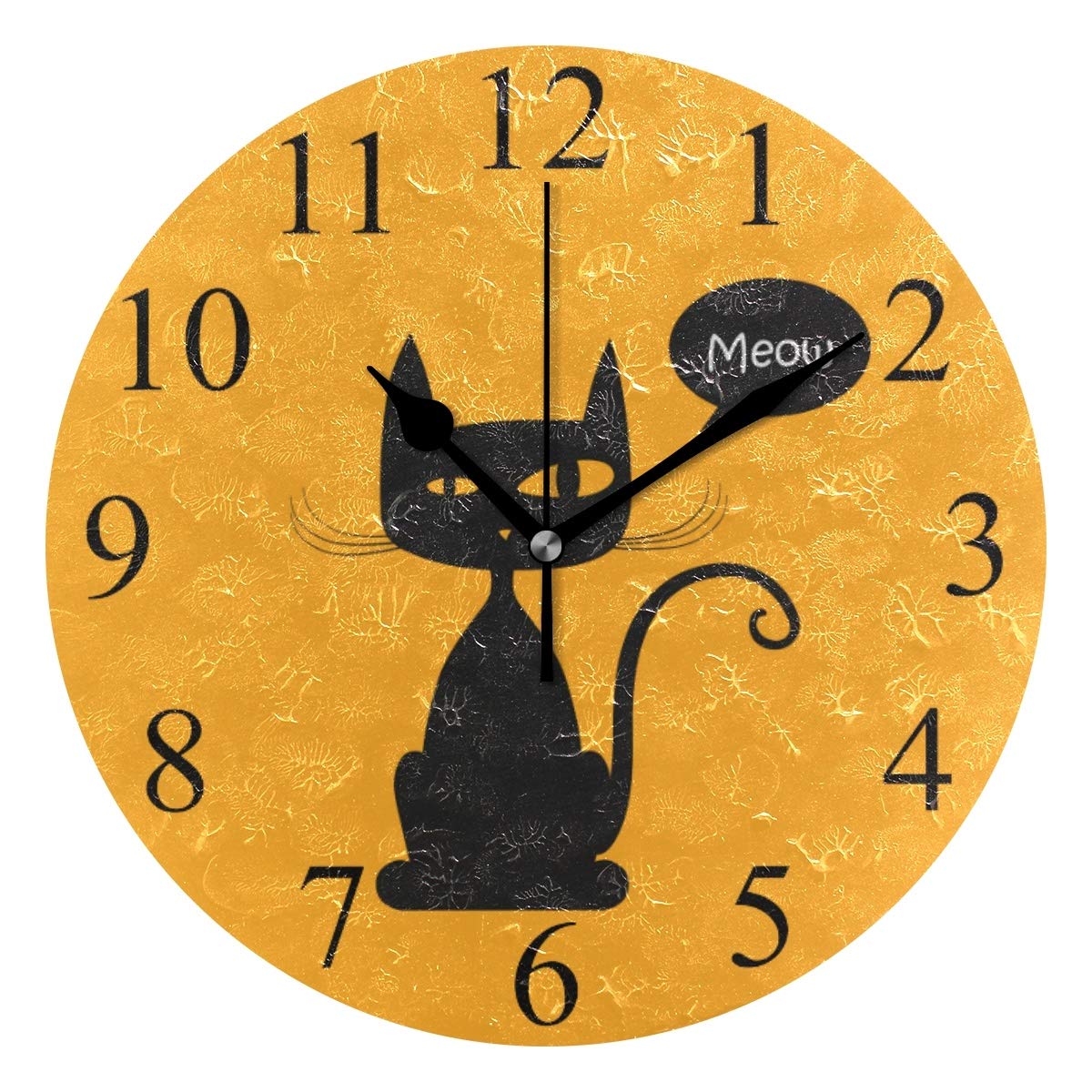 ALAZA 25cm Non Ticking Round Wall Clock, Illustration Black Cat Silent Clock for Living Room Kitchen Bedroom Office Decorative with Desktop Stand