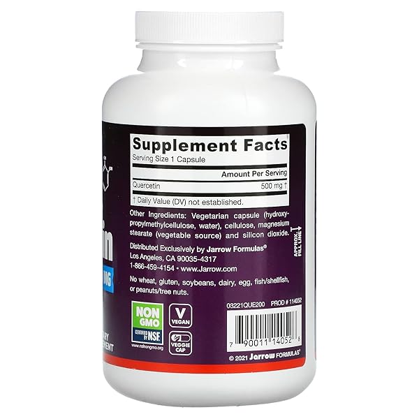 JARROW FORMULAS QUERCETIN 500 MG – 200 VEGGIE CAPS, PACK OF 2 – SUPPORTS ANTIOXIDANT STATUS, CARDIOVASCULAR HEALTH & IMMUNE HEALTH – 400 TOTAL SERVINGS