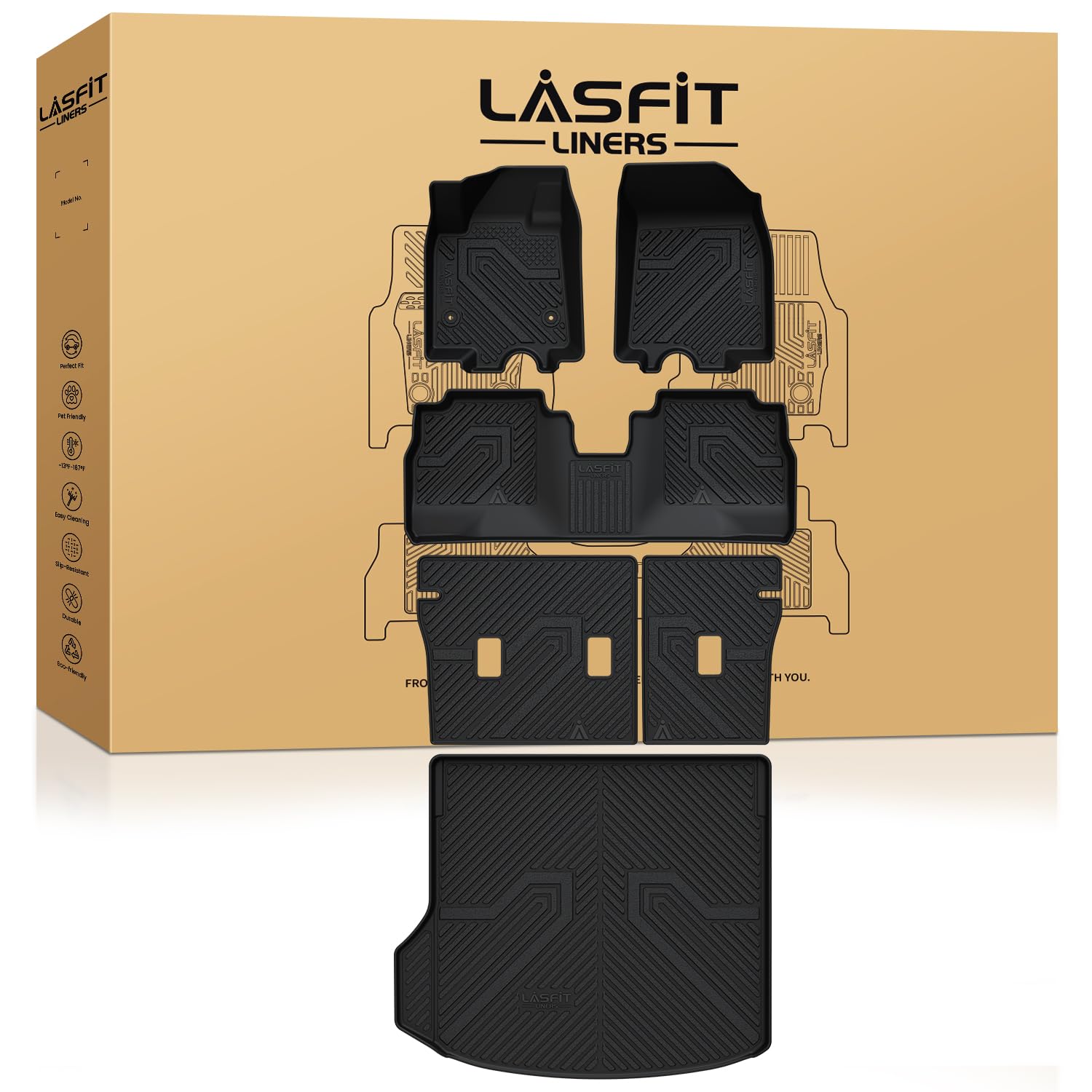 LASFIT Floor Mats & Cargo Liner for Chevrolet Chevy Equinox EV (Not Fit Gasoline) 2024 2025 2026, All Weather TPE Custom Fit Floor Mats for Car, Car Floor Mats Full Set for Chevy Equinox EV, Black Image