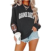 BEIDEFY Game Day Sweatshirt for Women Sequin Football Long Sleeve Shirt Crew Neck Sunday Funday Pullover Tops