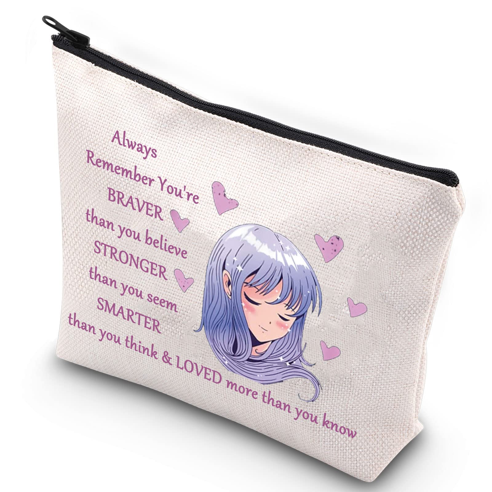 WZMPA Amine Girl Cosmetic Bag Anime Fans Gift You Are Braver Stronger Smarter Than You Think Japan Anime Makeup Zipper Pouch Bag For Women Teen Girls, Always Amine, Fit