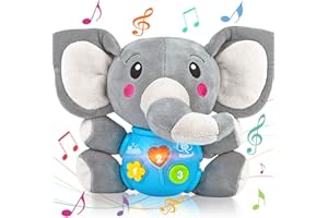 Aitbay Plush Elephant Music Baby Toys 0 3 6 9 12 Months, Cute Stuffed Aminal Light Up Baby Toys Newborn Baby Musical Toys for Infant Babies Boys & Girls Toddlers 0 to 36 Months (Gray)