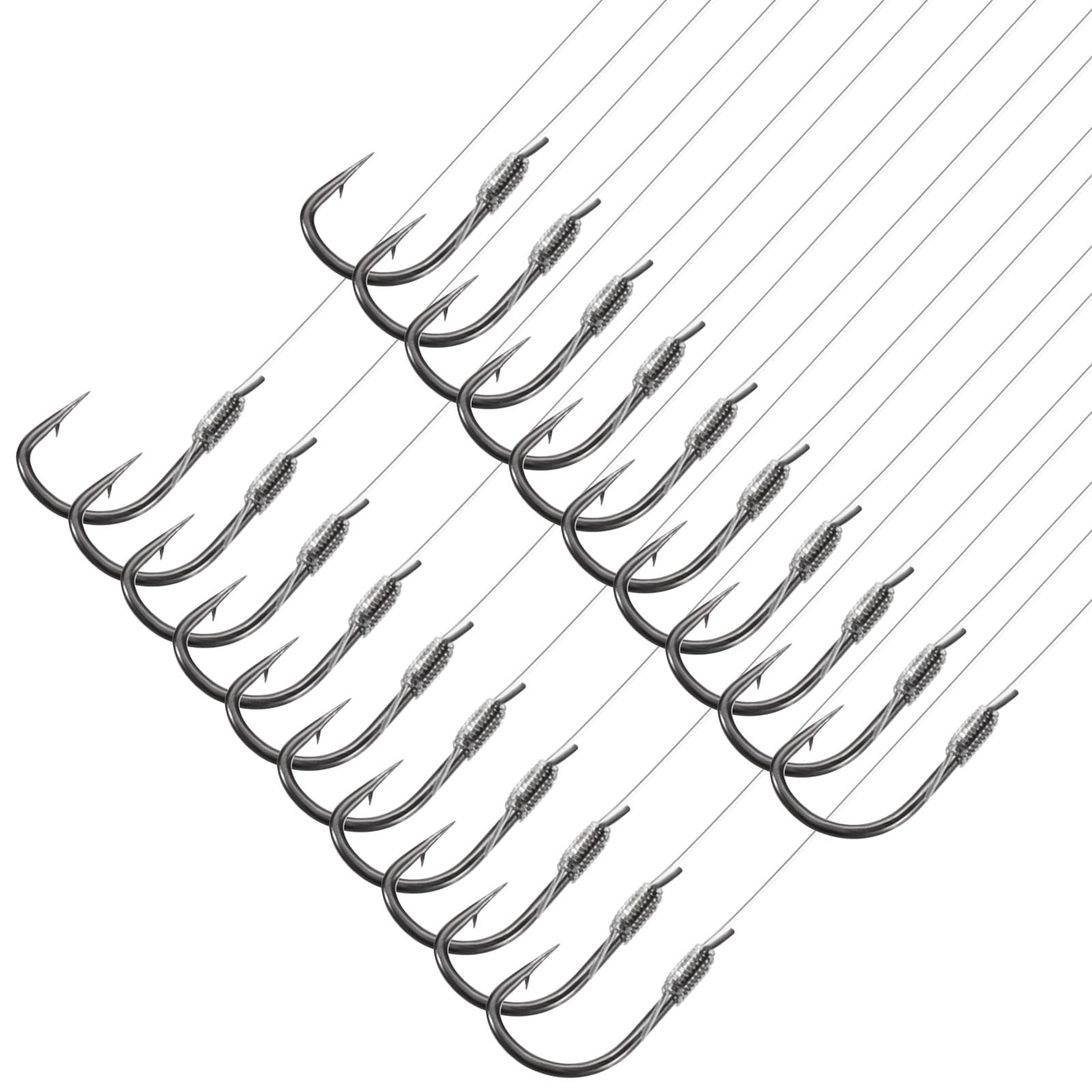 PATIKIL 1# Small Fishing Hooks with 45cm Line, 20Pcs 0.28x0.16 Inch Double Hook Rigs with Barbs Fishing Hook on Nylon Line for Freshwater, Silver Tone โ image 1