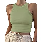 CITASHION 95% Cotton Crop Ribbed Racerback Tank Tops for Women Casual Summer Basic Cropped Tank Top Y2k Tops