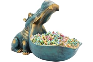 aboxoo Hippo Statue,Large Hippopotamus Figurine Home Sculpture with Resin, Hippo Candy Jar, Candy Dish Bowl for Office Desk, Key Bowl for Entryway Table,Container Storage Art Decor Box(Dark Blue)