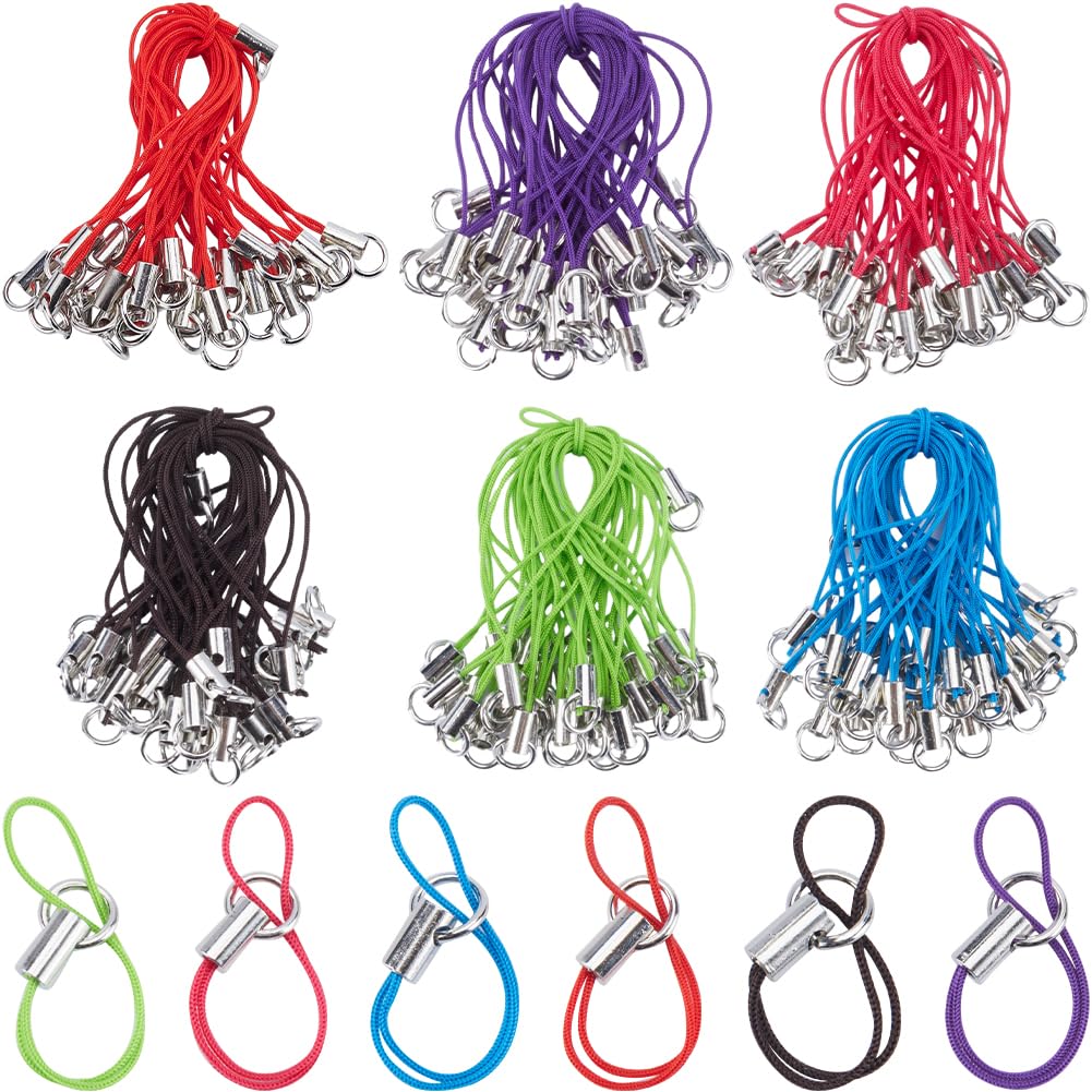 GORGECRAFT 180Pcs 6 Colors Cellphone Split Ring Strap Detachable Phone Lanyard Lobster Clasp Mobile Straps Hand Wrist Phone Charm Cords for Hanging Cellphone Keyring Trinkets USB Flash Drives