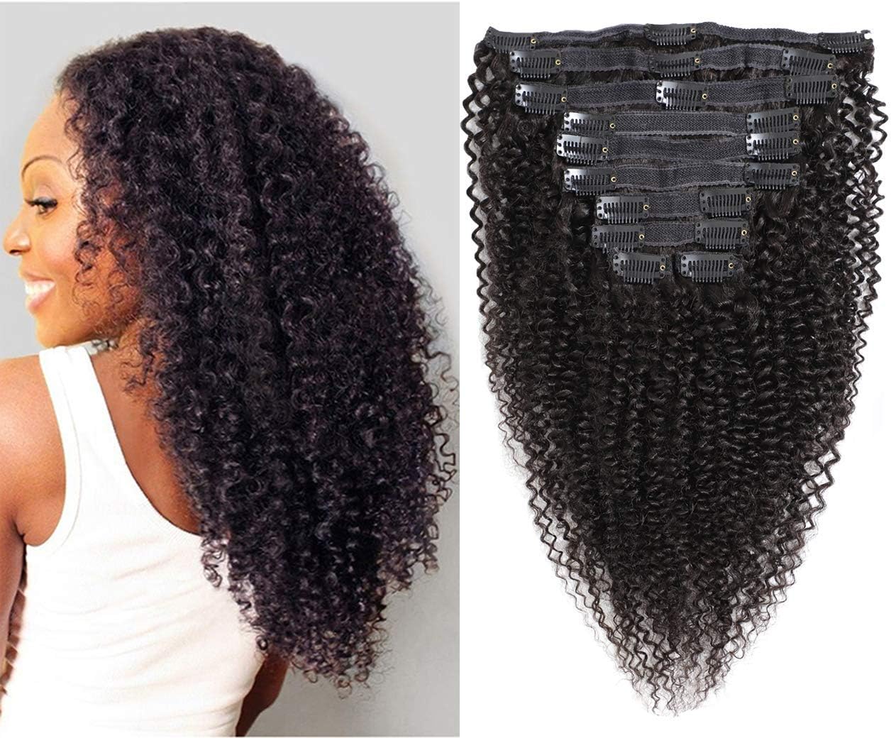 Slove Hair 3C 4A Afro Kinky Curly Clip in for African American Hair Extensions Double Wefted Thick Big Kinky Curly Clip ins 8 Pieces 120g 12inch