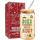 Buddy The Elf Merch Gifts, Funny Christmas Glass Cup for Women Men, 16 oz Elf Glass Cup with Lid and Straw, Beer Coffee Drinking Glass Tumbler Party Supplies, White Elephant Gifts Stocking Stuffers