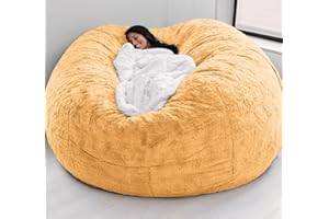 ARSFBII Giant Fur Bean Bag Chair Cover for Kids Adults, (No Filler) Living Room Furniture Big Round Soft Fluffy Faux Fur Beanbag Lazy Sofa Bed Cover (Yellow, 6FT)