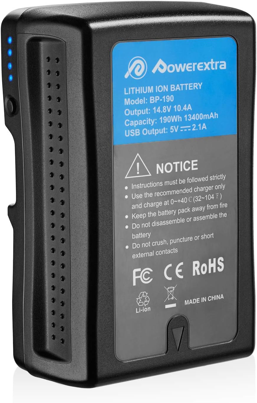 Powerextra 190Wh (13400mAh) V Mount/V-Lock Battery Compatible with Sony Camera Camcorder Broadcast Replacement Brick for DSLR : Home Audio & Theater
