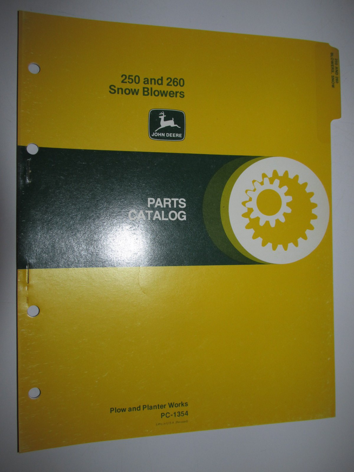 John Deere 250 260 Snow Blower Parts Catalog Book Manual Original PC1354  Loose Leaf – 1980