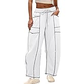 Athlisan Womens Baggy Barrel Pants Wide Leg Lounge Drawstring Sweatpants with Pockets