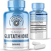 S-Acetyl L-Glutathione 300mg – 60 Acid-Resistant Capsules, High Bioavailability S Acetyl Glutathione Supplements for Liver & Skin Health, Supplement Antioxidant Support Capsules