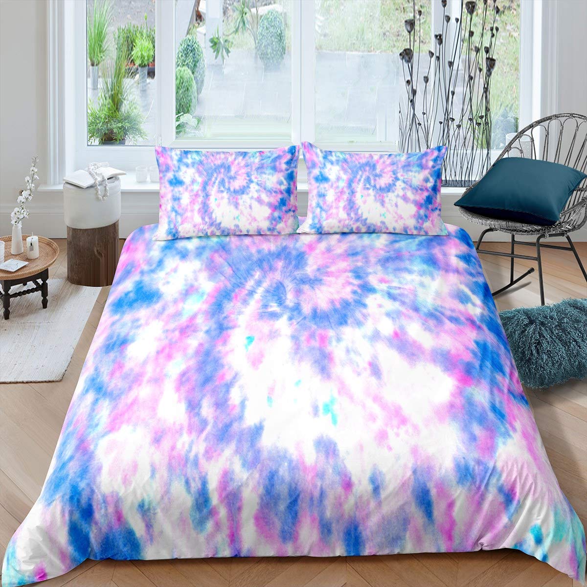 Loussiesd Tie Dye Bedding Set Blue Purple Watercolor Duvet Cover Set For Teen Girls Girly Novelty Boho Psychedelic Printed Comforter Cover Gypsy Swirl Pattern Quilt Cover Room Decor 2Pcs Single Size — image 1