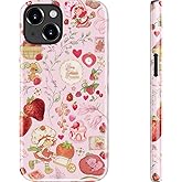DEENAKIN for iPhone 15 Case - Wireless Charging Compatible - Dual-Layer Hard Shell & Silicone Cover - Shockproof Protective Phone Case with Trendy Cute Designs for Women - Strawberry Sweetie