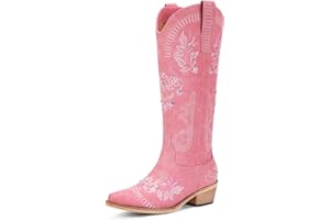Lumeheel Cowboy Boots for Women - Knee High Western Cowgirl Boots, Sparkly Rhinestone Retro Country Boots with Classic Embroidered, Pointed Toe Chunky Heel Pull on Zipper Fashion Vintage Tall Boots