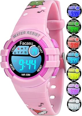 Kinderuhr Digital Mädchen Jungen,wasserdichte Kinderuhr,Bunt Light,Outdoor Sport Armbanduhr Kinder,Einfaches Ablesen Einstellen der Uhrzeit mit Stoppwatch Alarm für Kinder 4-8
