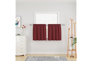 UPOPO Tier Curtains Linen Textured Kitchen Window 30 inches Long Over Sink Burgundy Red Privacy Short Cafe Curtains Caravan Bathroom Basement Small Half Window Curtain 2 Panels Rod Pocket