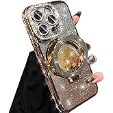 Changjia Glitter Kickstand Case for iPhone 16 Pro Max, Luxury Bling Sparkly Diamond Rhinestones with Camera Protector Liquid Flowing Ring Stand TPU Bumper Women Girls Case for iPhone 16 Pro Max (Gold)