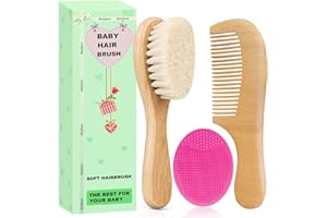 Molylove Baby Hair Brush with Wooden Handle and Comb Set for Newborns & Toddlers | Natural Soft Goat Bristles l Wood Comb l Rose Red Cradle Cap Brush | Ideal for Cradle Cap (3 Piece)
