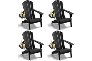 NAVINE Adirondack Chair Set of 4, HDPE Folding Adirondack Chair with Multifunctional Cup Holder, Weather Resistant Fire Pit Chair for porches, patios, poolsides, Decks.