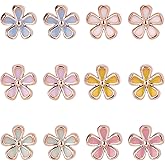 6 Pairs Plastic Flower Earrings, 0.3 Inch Diameter Colorful Plum Blossom Earrings Cute Floral Post Stud Earring with Transparent Ear Plug Gift Jewelry for Women Girl Kids
