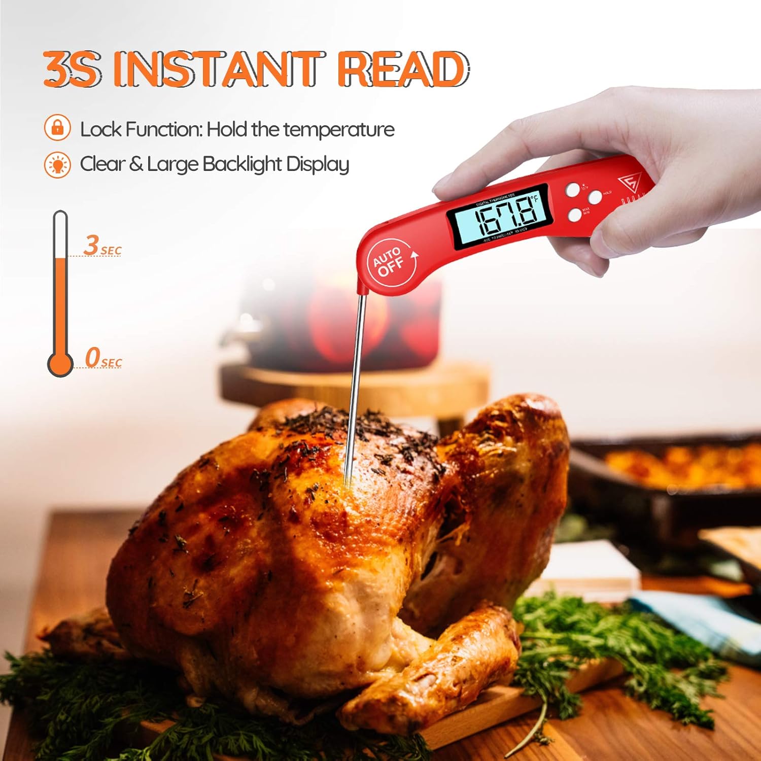 DOQAUS Meat Thermometer Probe, 3s Instant Read Food Thermometer-Backlit LCD, Foldable Probe, Auto On/Off, ±1℃ Accuracy - Image 3